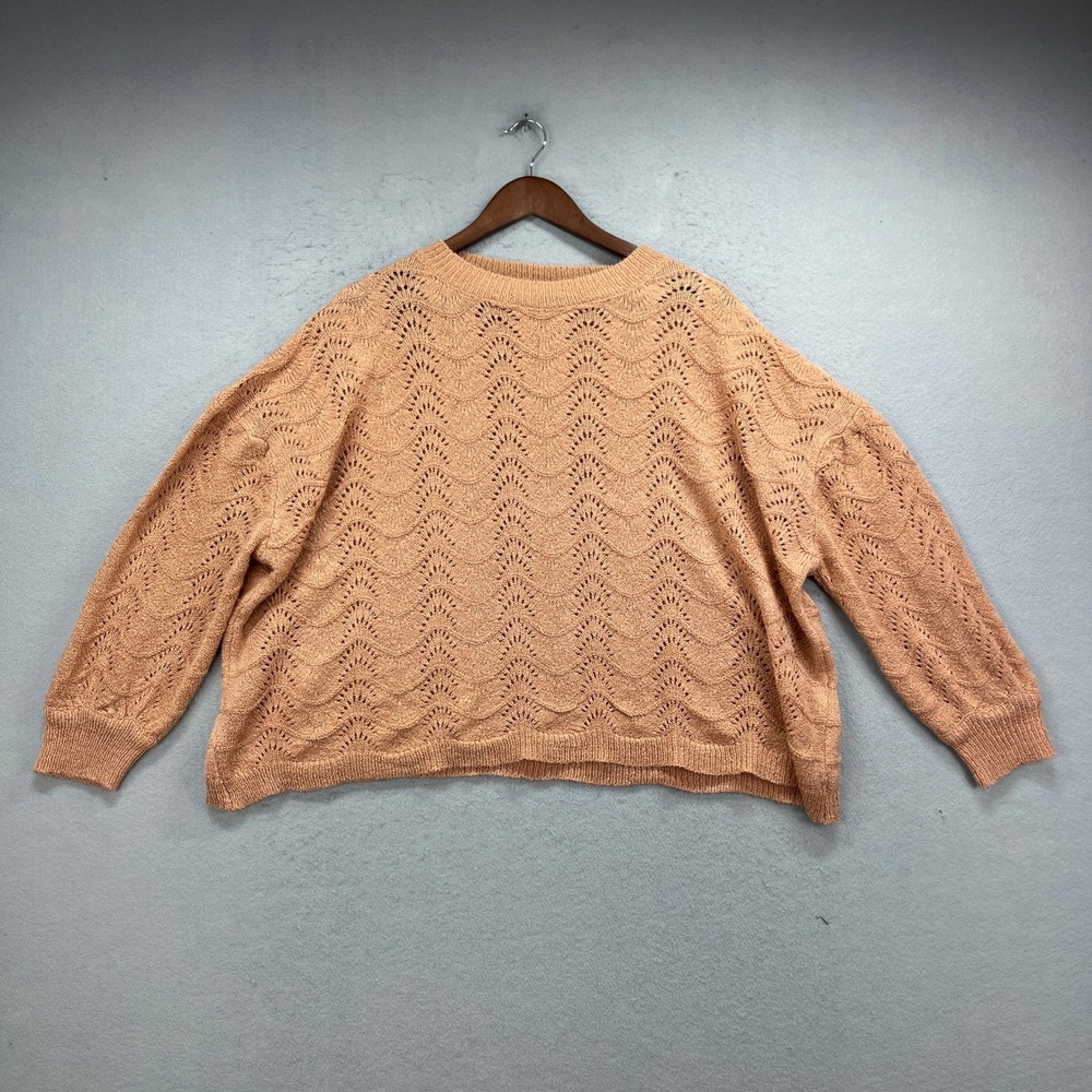 Dreamers Sweater Womens S Orange Open Knit Pointelle Crochet Boho Cottagecore